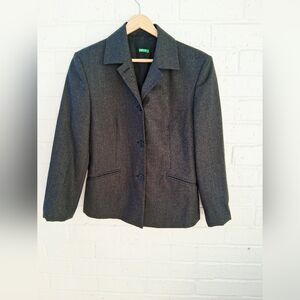 Made In Italy Benetton Wool 4 Button Tailored Career Blazer Jacket Grey 42/US 6